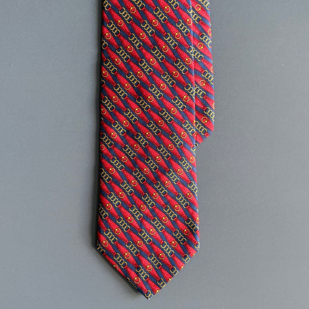 Brooks Brothers Makers Silk Tie USA | Navy Equestrian Horsebit | 4" Wide‎